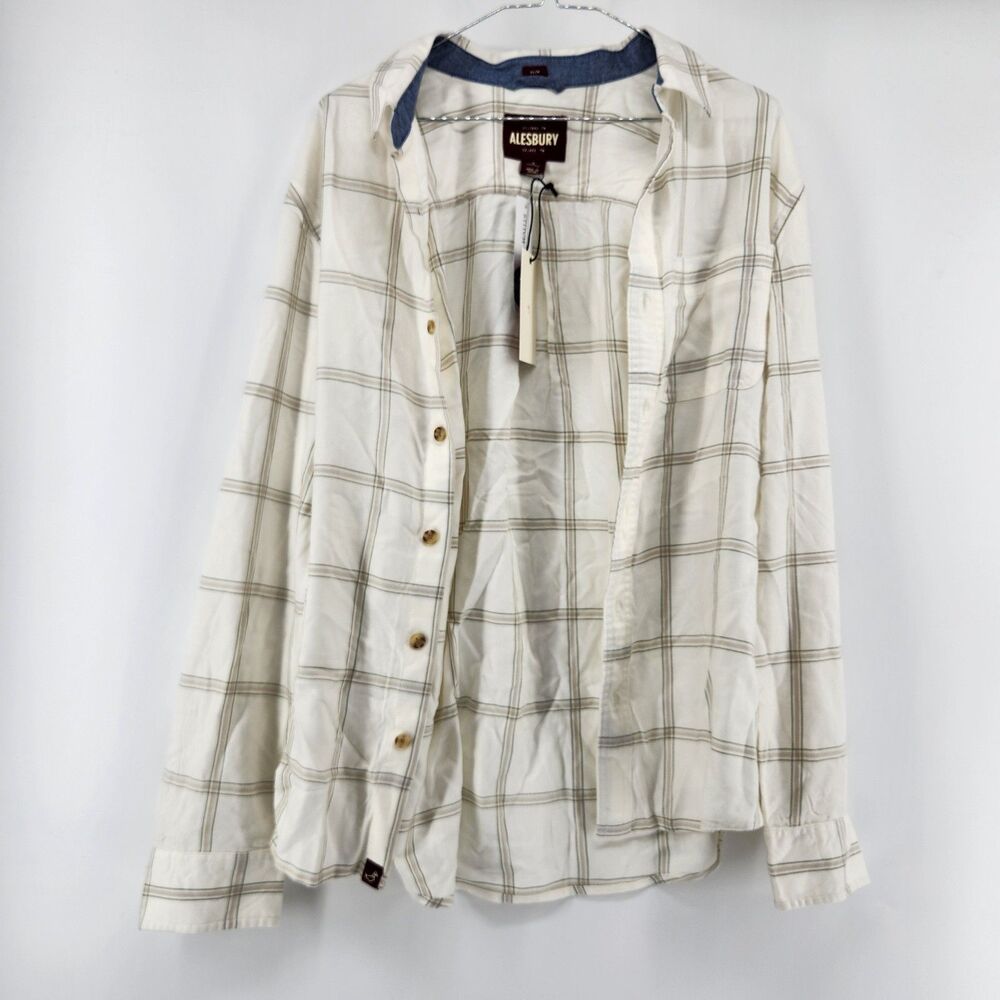 Alesbury Men's Off White Medium Essential Brushed Twill Shirt NWT